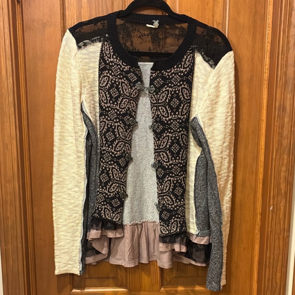 BKE Cream Black Cardigan whimsigoth dark fairy core dark boho large - Picture 3 of 13